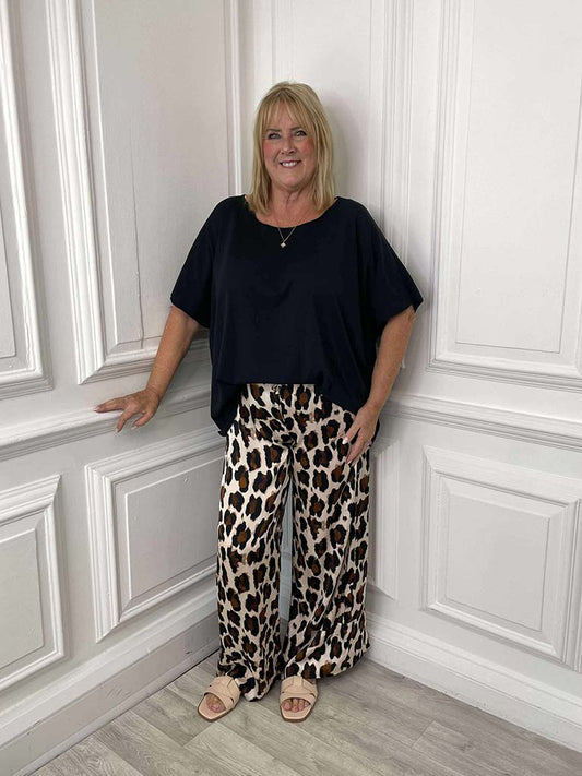 Silk Feel Leopard Palazzos