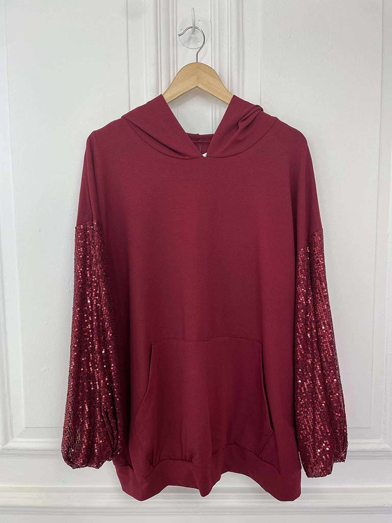 Sequin Sleeve Hoodie - Merlot