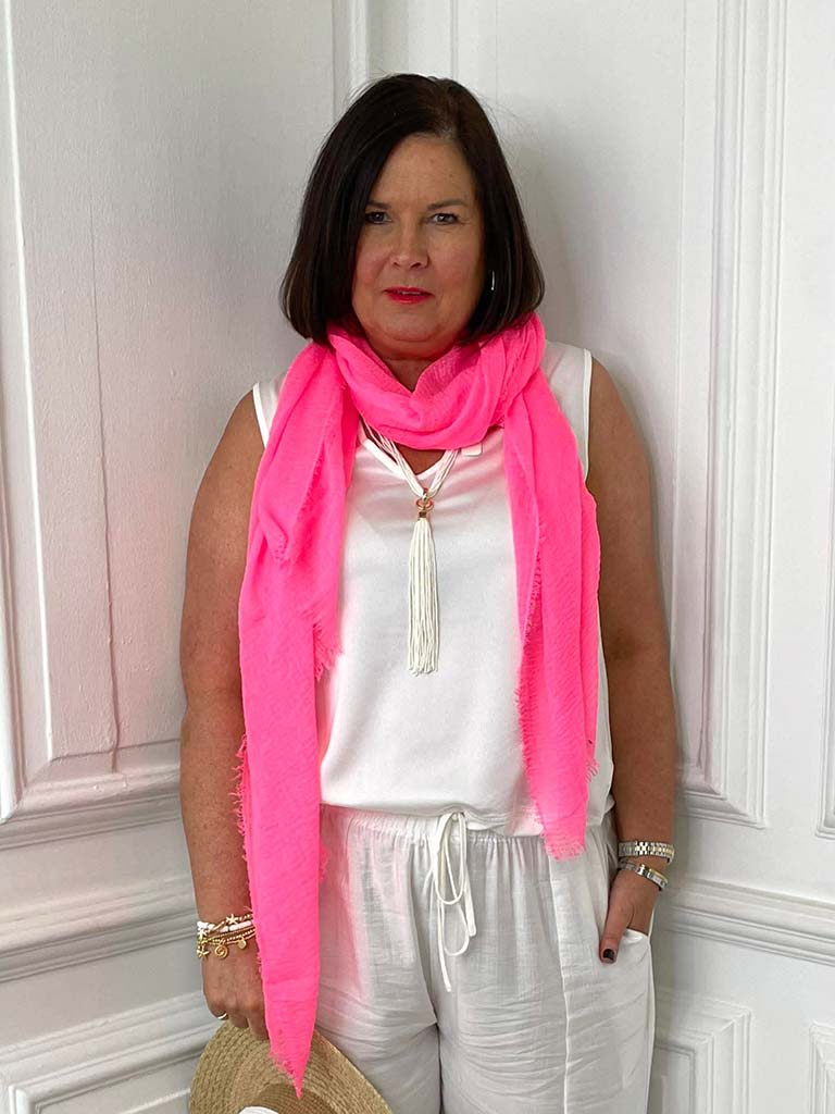 Malissa J Fine Raw Edge Scarf - Neon Pink