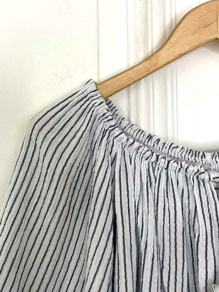 Seersucker Stripe Bardot Top - White