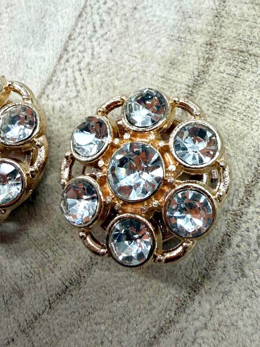 Rhinestone Daisy Button Covers - Gold