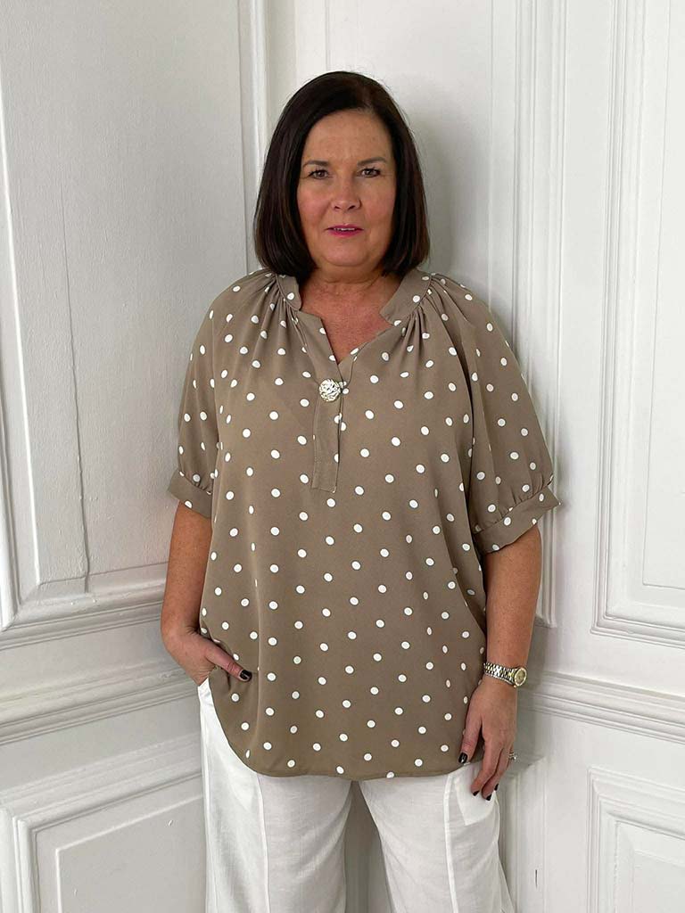 Dotty Large Button Top - Mocha