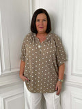 Dotty Large Button Top - Mocha