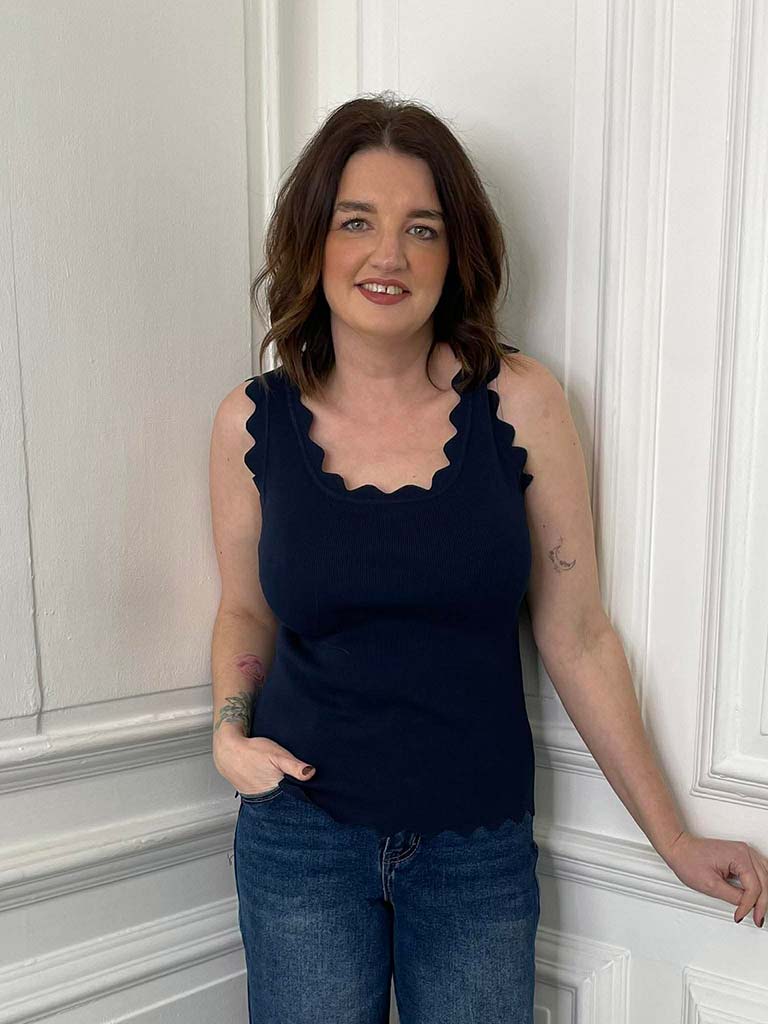 Scalloped Edge Vest - Navy