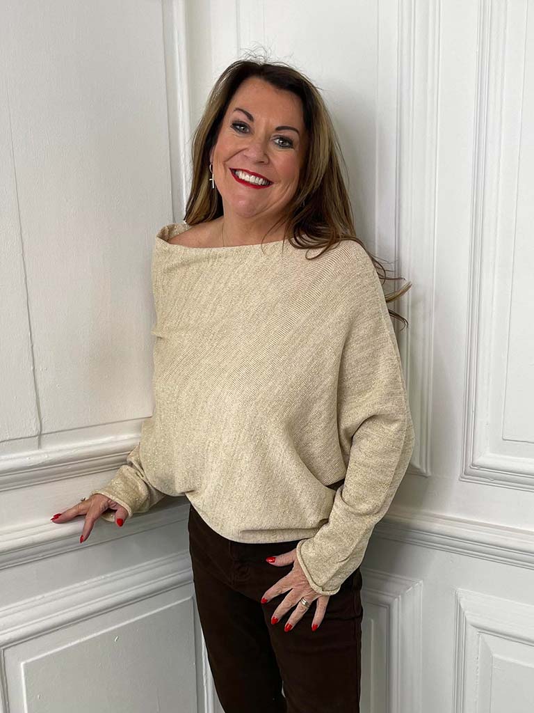 Asymmetric Shimmer Knit - Stone