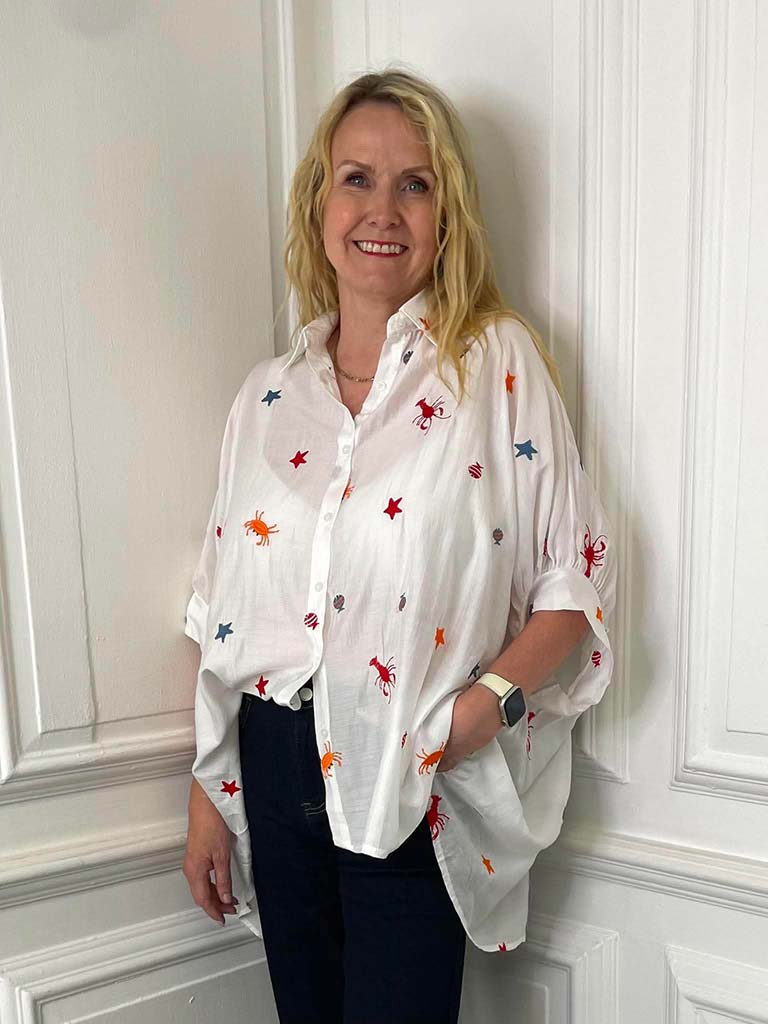 Ocean Embroidered Artist Shirt - White