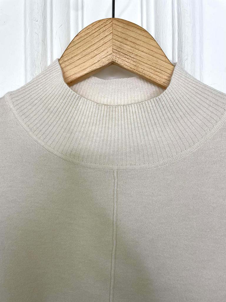 High Neck Ribbed Back Knit - Parchment