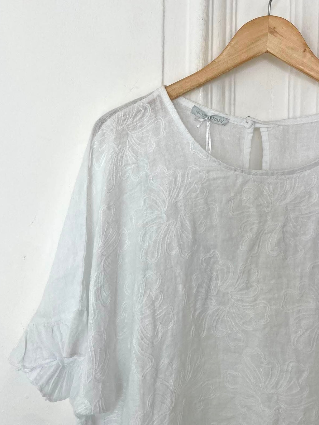 Linen Fiorita Stitch Top - White