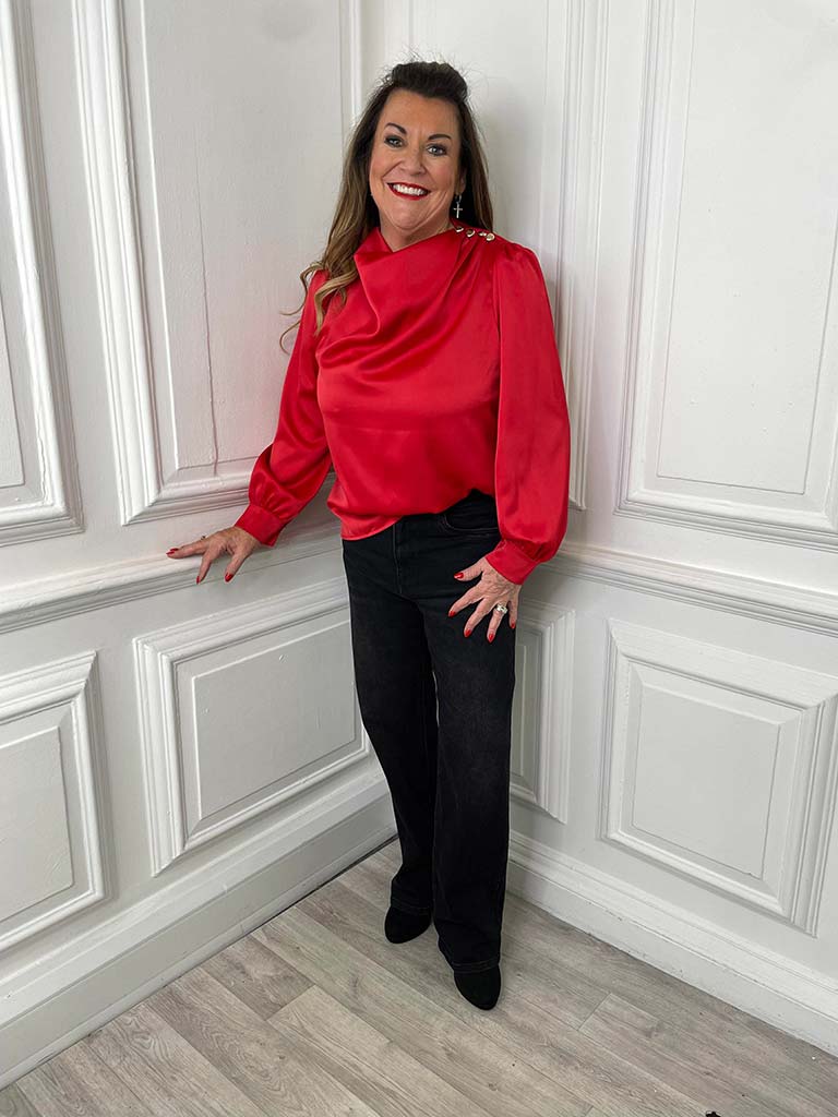Draped Neck Blouse - Scarlet