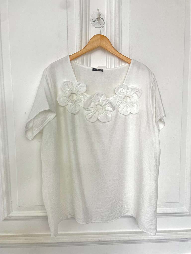 Flower Appliqué Shorts Co-ord - White
