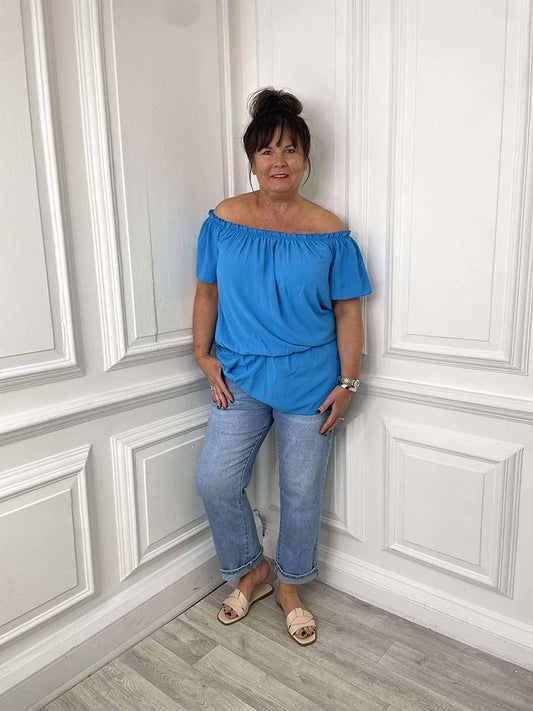 Bardot Peplum Top - Azure
