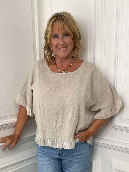 Cotton Frill Top - Stone