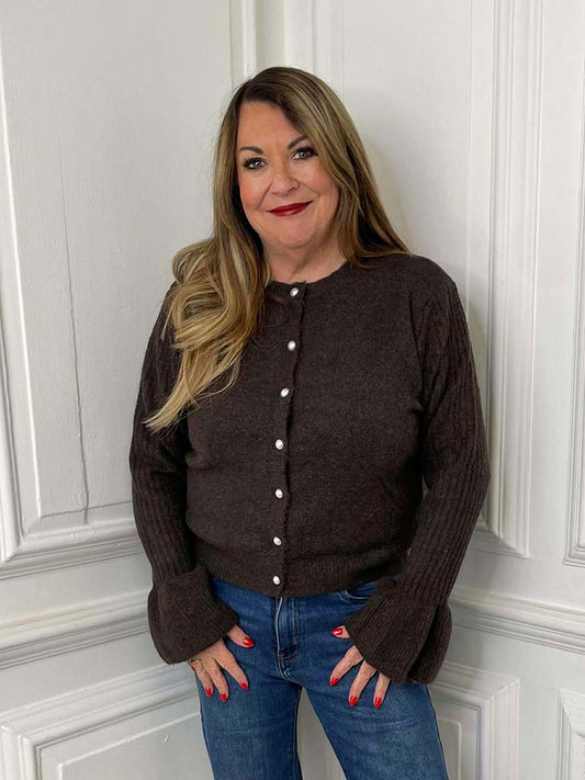 Ruffle Cuff Cardigan - Chocolate