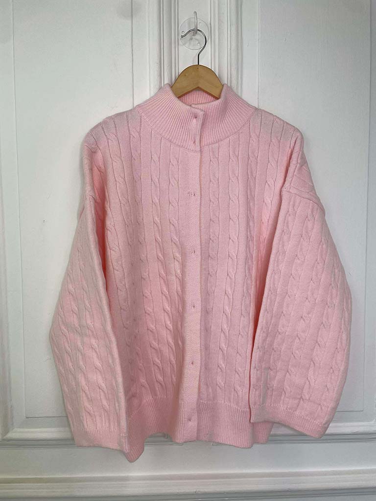 Oversized Cable Knit Cardigan - Petal