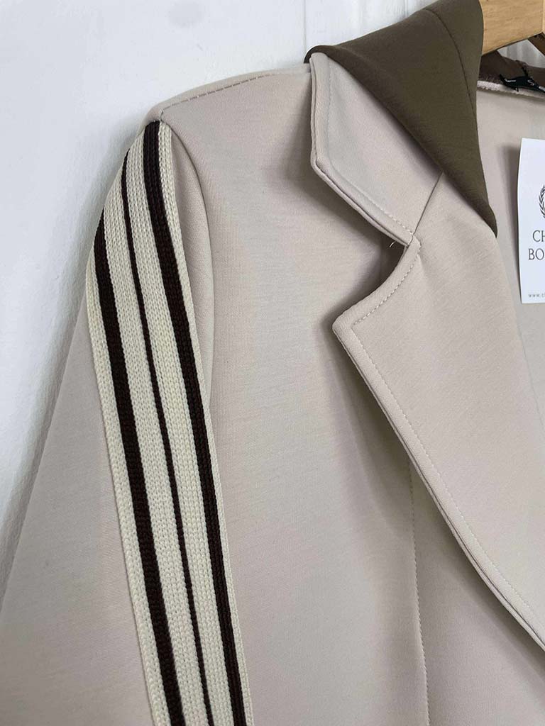 Hooded Stripe Sleeve Blazer - Stone