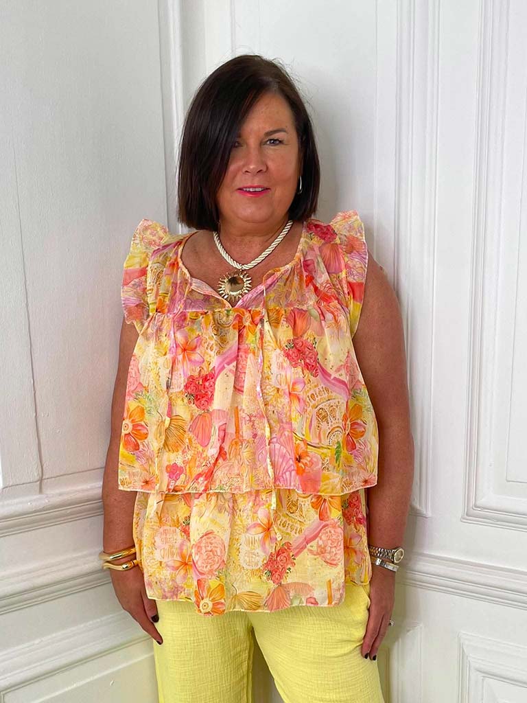 Summertime Blooms Layered Top - Peach