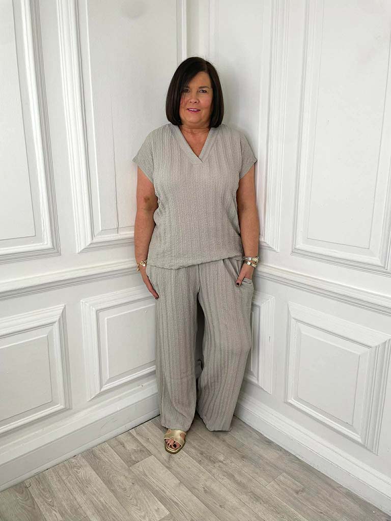 Textured Palazzos - Pebble