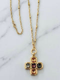 Envy Multi Stone Cross Pendant Necklace - Gold