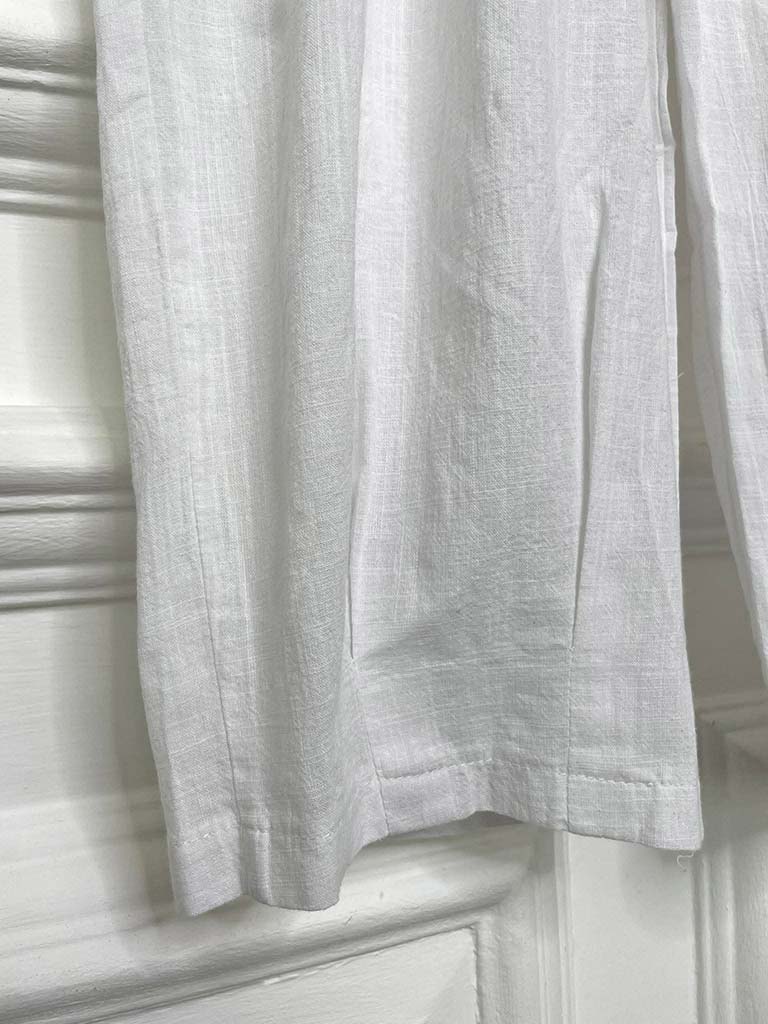 Cotton & Linen Pleat Cuff Trousers - White