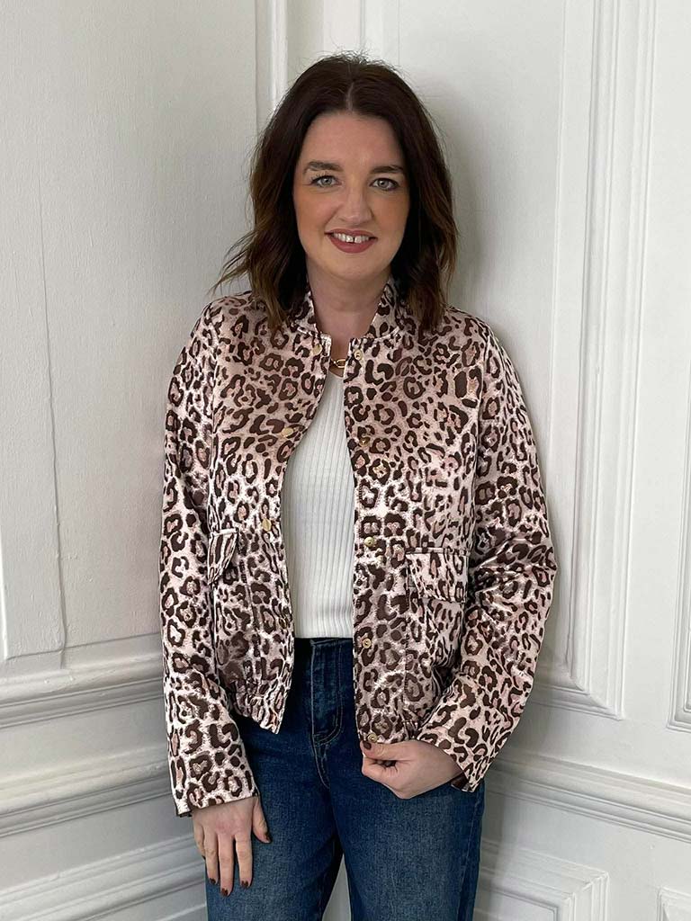 Metallic Leopard Print Bomber Jacket