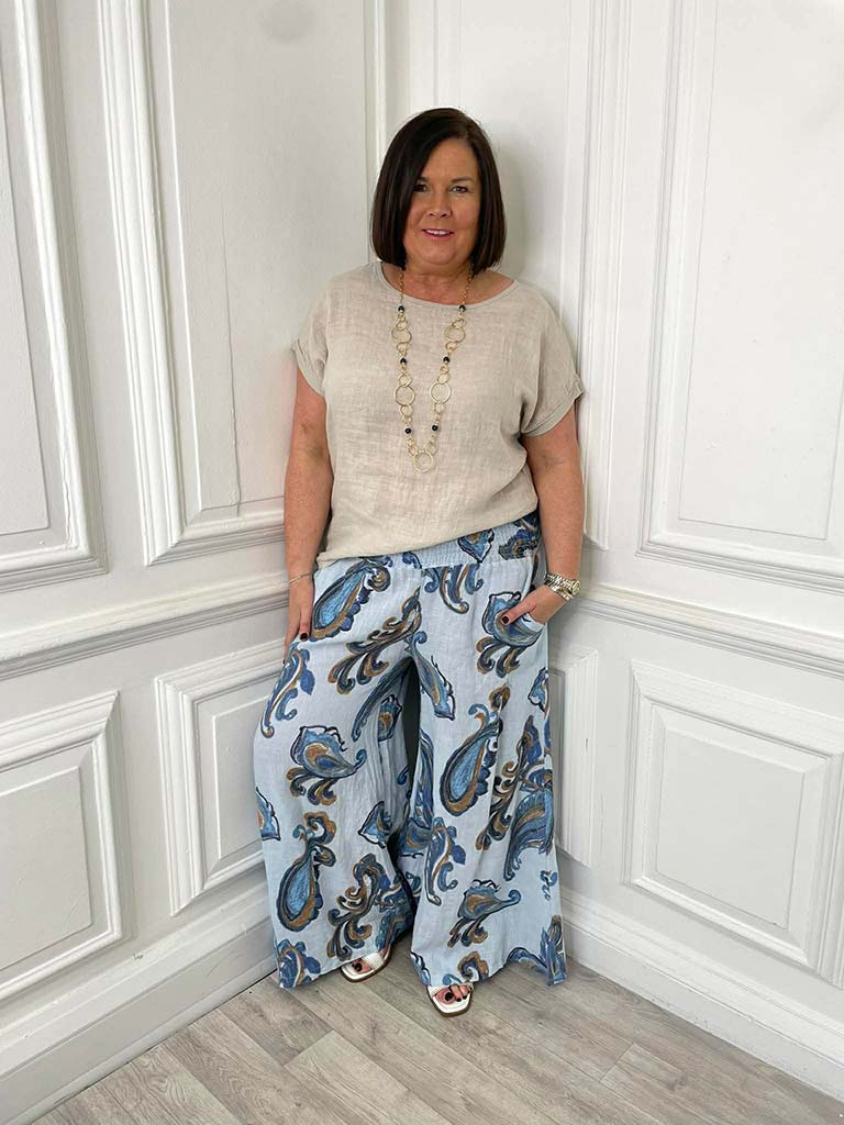 Linen Paisley Wide Leg Palazzos