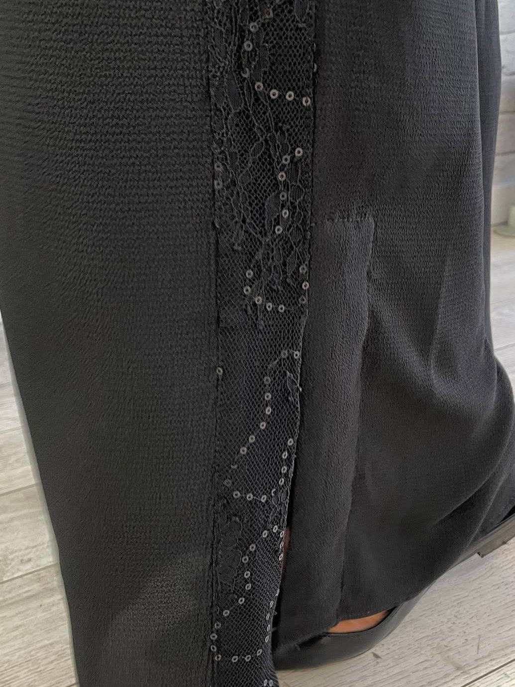 Malissa J Lace & Sequin Side Stripe Palazzos - Black