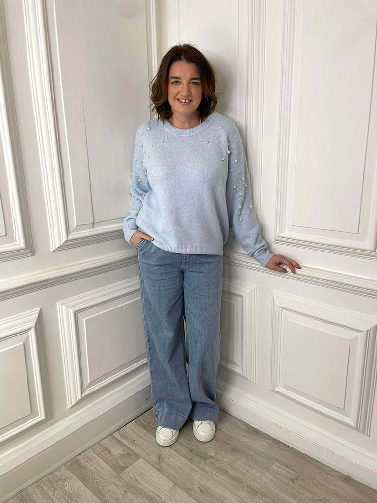 Wide Leg Jogger Jeans - Pale Blue