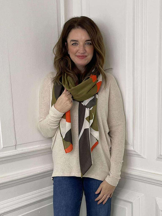 Abstract Print Scarf - Olive
