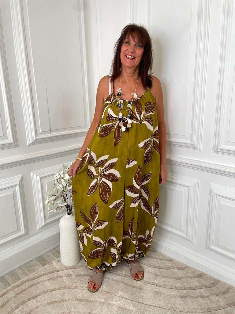 Botanical Escape Jumpsuit - Olive Green
