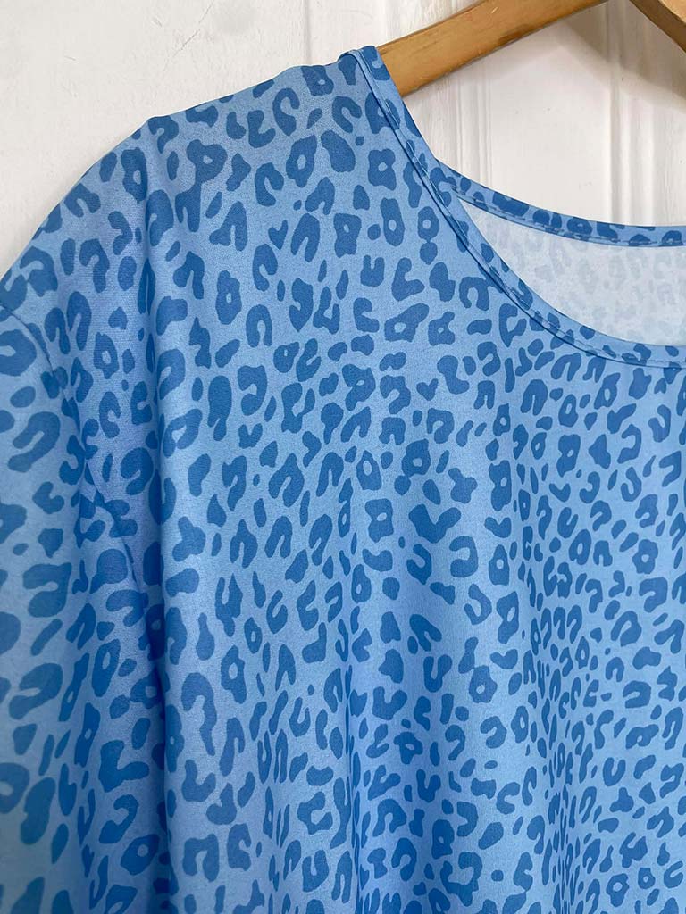 Leopard Print Tiered Smock Dress - Aqua