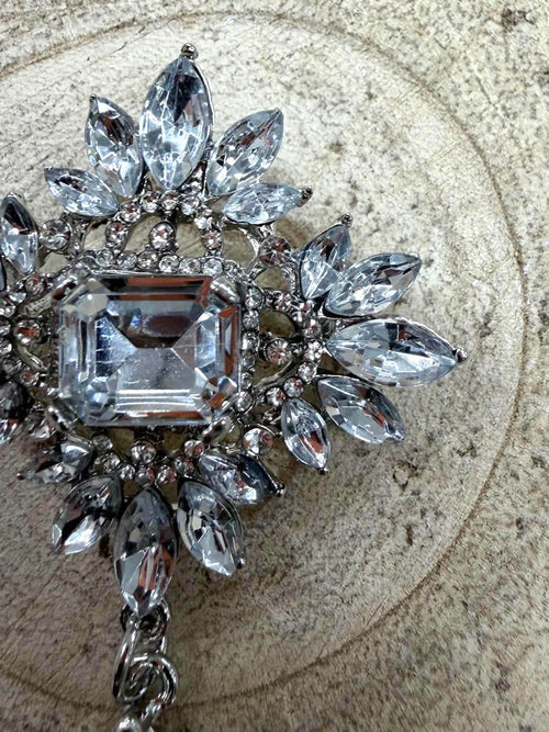 Jewelled Teardrop Brooch - Silver