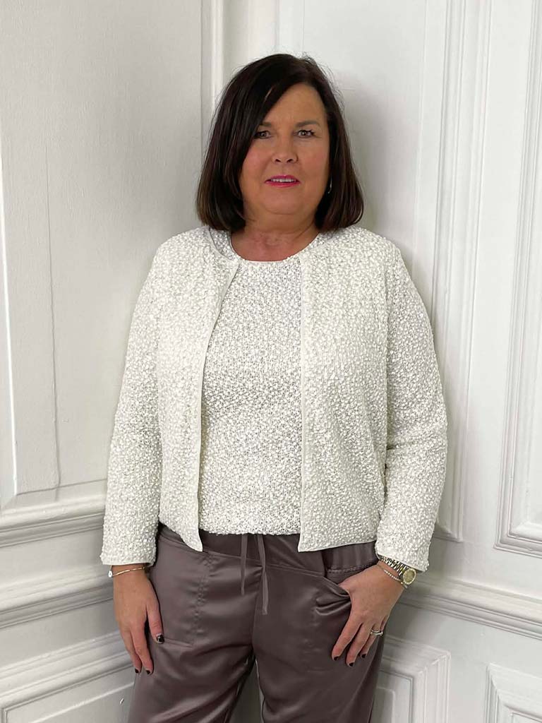 Malissa J Textured Sequin Cardigan - Cream