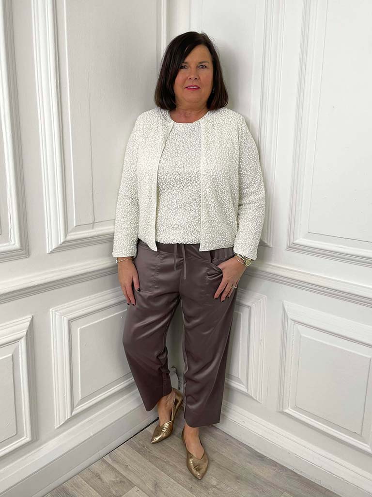 Malissa J Textured Sequin Cardigan - Cream