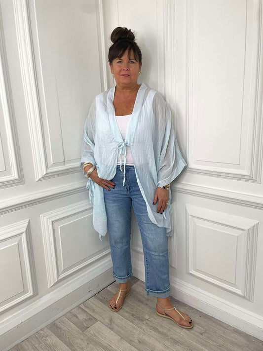 Oversized Tie Kimono - Sky