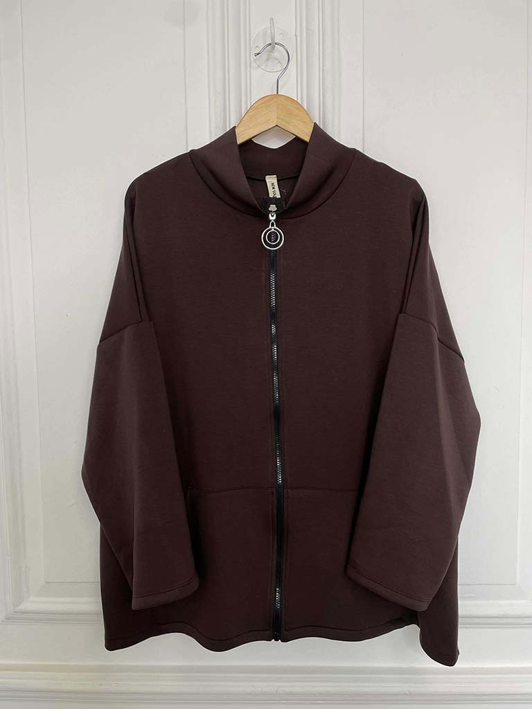 Sports Luxe Zip Up Jacket - Chocolate