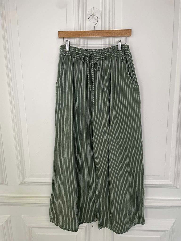 Seersucker Stripe Palazzos - Khaki
