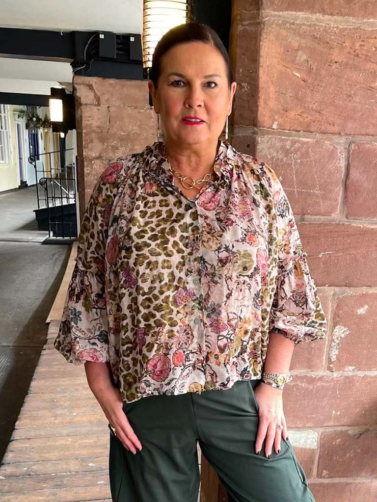 Floral & Animal Print Blouse - Olive