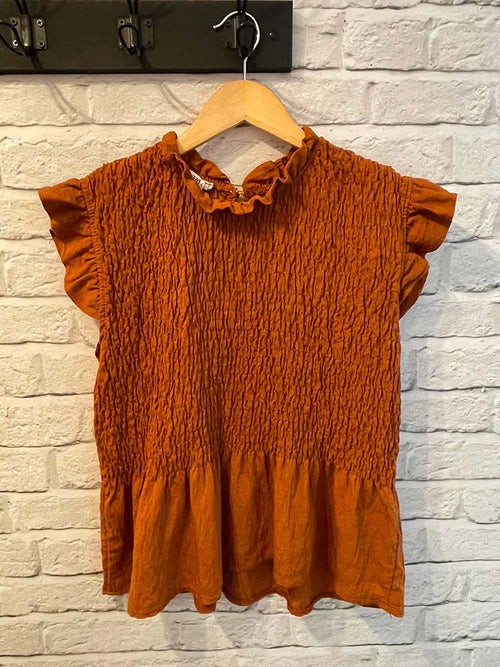 Shirred Frill Top - Tan