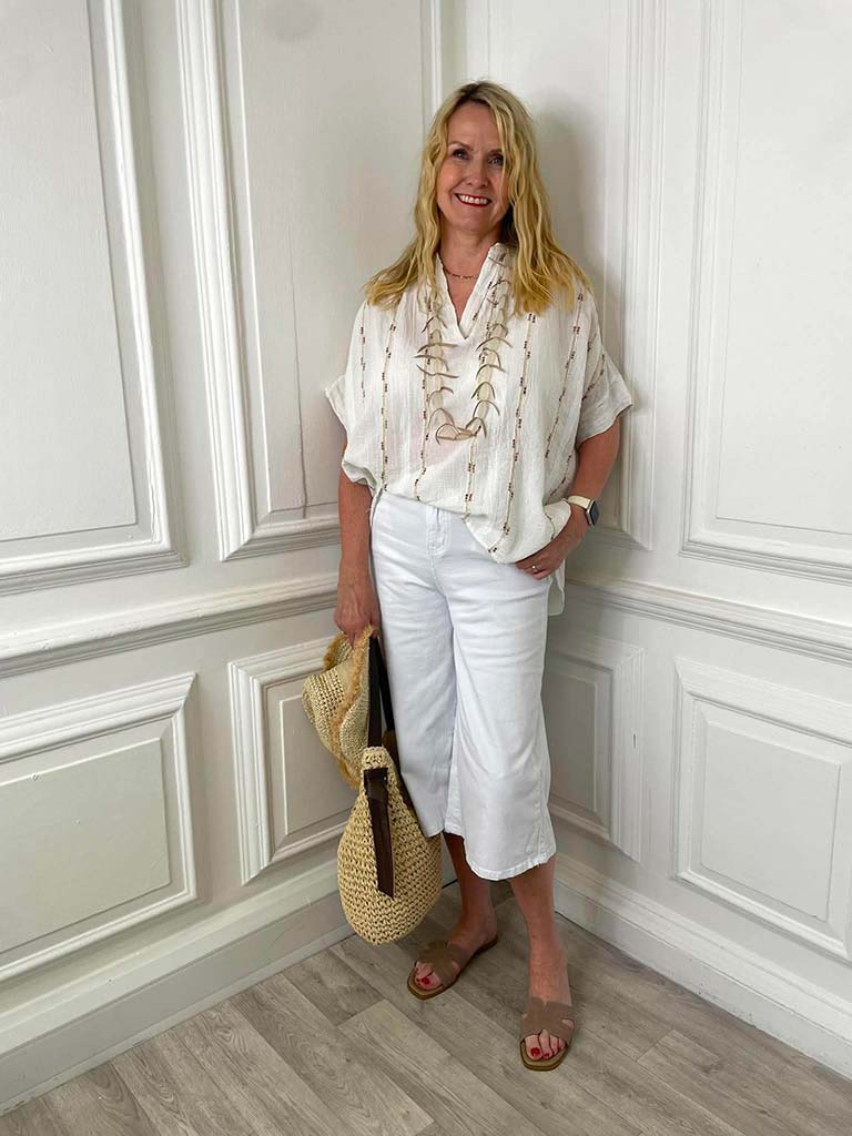Redberry 3/4 Wide Leg Jeans - White