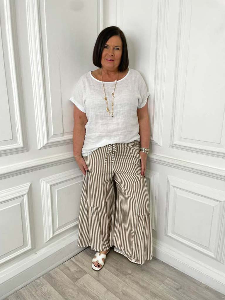 Wide Leg Stripe Palazzos - Toffee