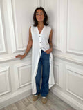 Malissa J Long Knitted Waistcoat - White