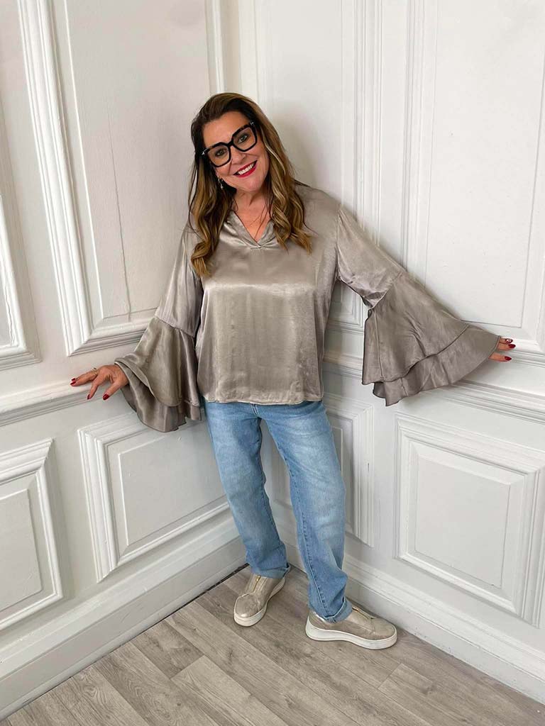 Silk Feel Bell Sleeve Blouse - Mink