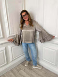 Silk Feel Bell Sleeve Blouse - Mink