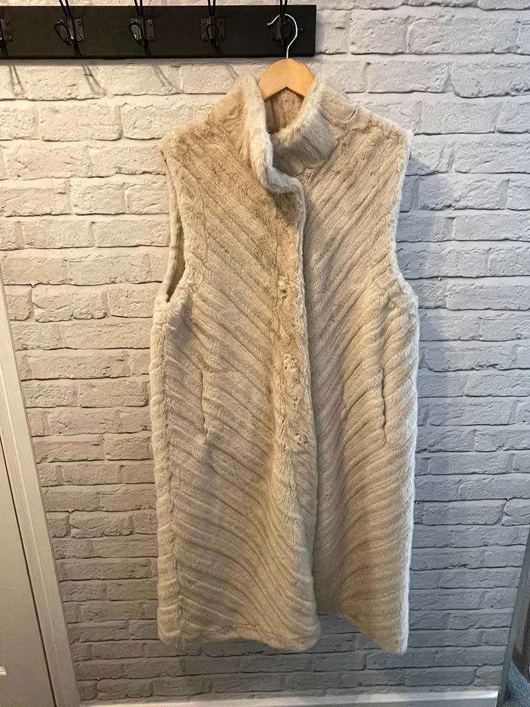Malissa J Faux Fur Long Gilet - Stone