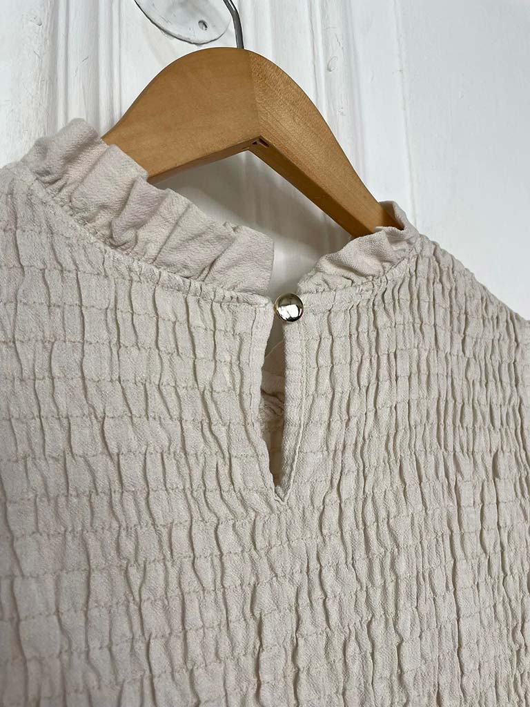 Shirred Frill Top - Stone