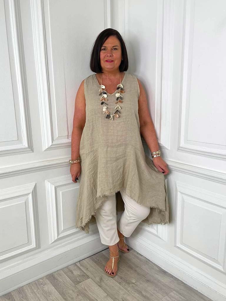 Linen Dip Back Tunic - Stone