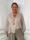 Balloon Sleeve Stripe Blouse - Stone