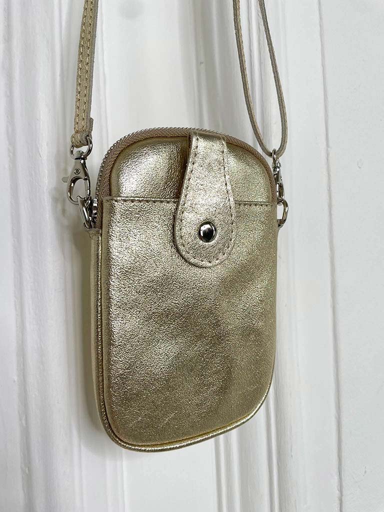 Leather Cross Body Phone Bag - Gold