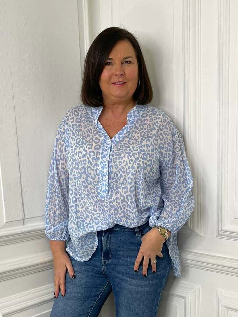 Animal Print Blouse  - Sky