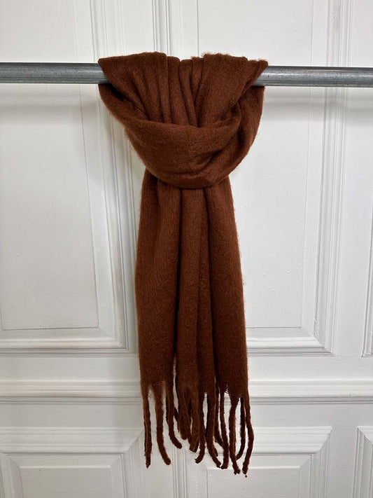 Wool Mix Fringed Scarf - Fudge